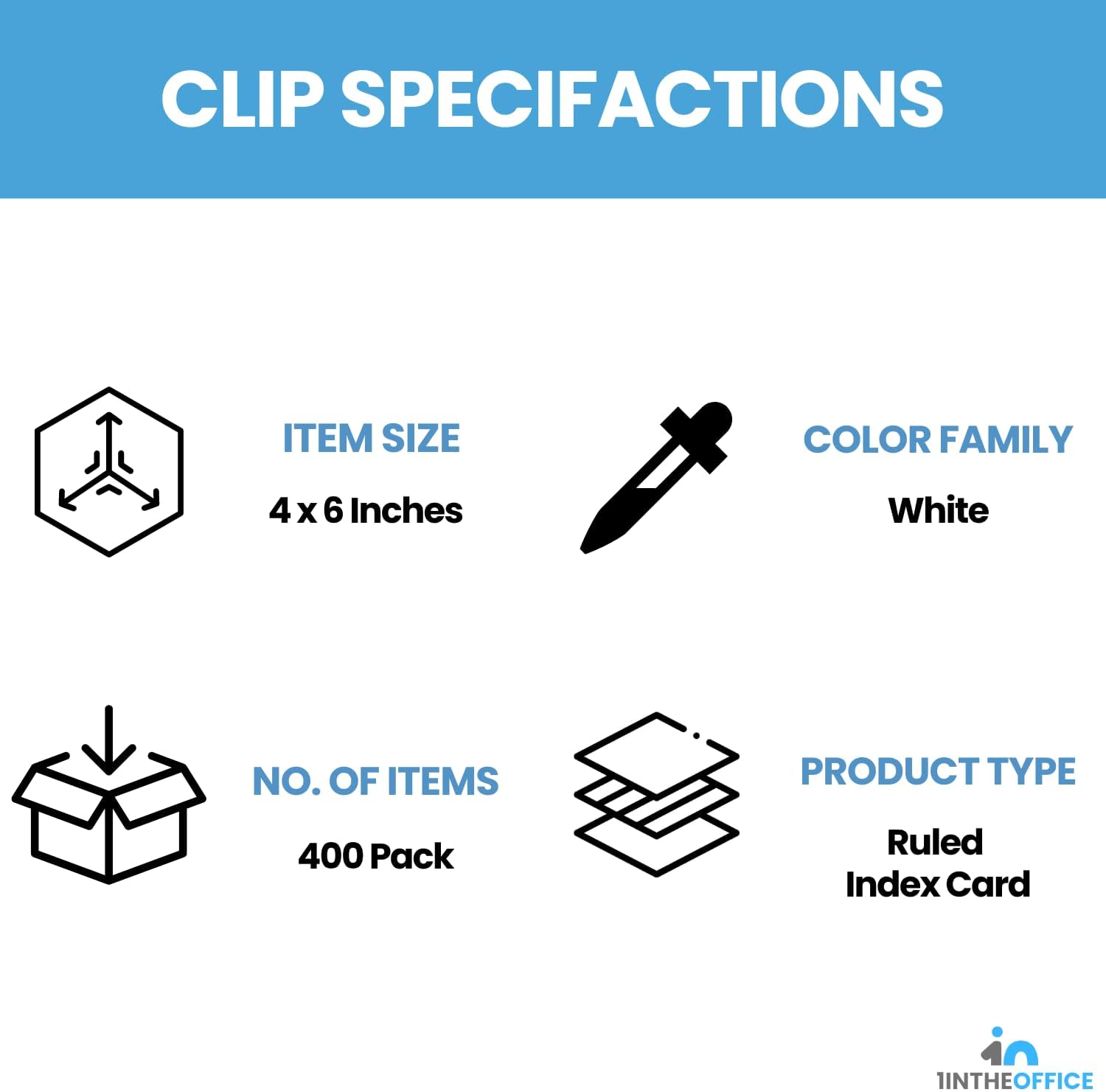 1InTheOffice 4 x 6 インデックスカード 罫線入りノートカード ホワイト 100枚 4パック