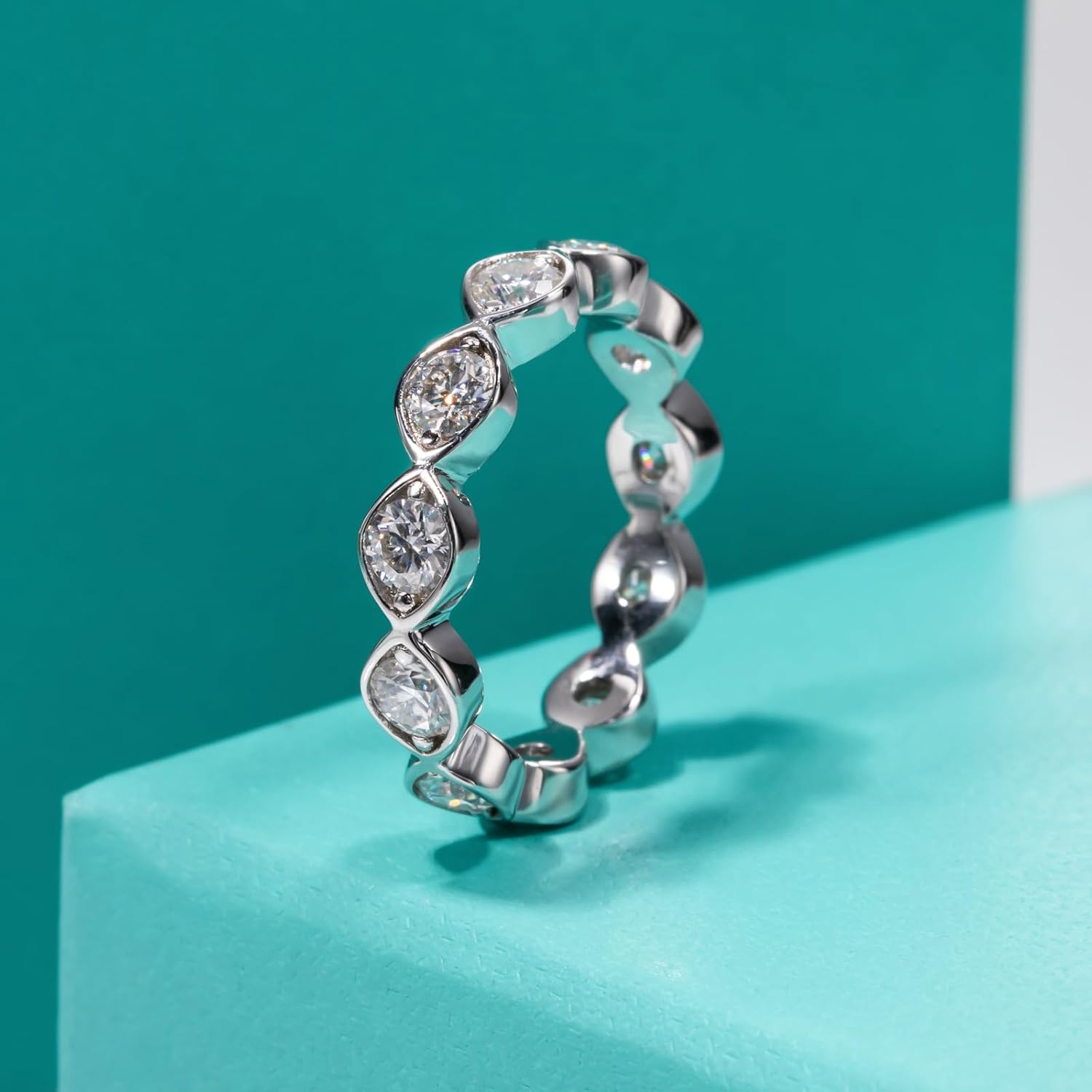 AnuClub Moissanite Eternity Wedding Band Ring D Color 925 Sterling Silver Rings for Women With Certificate - Image 7