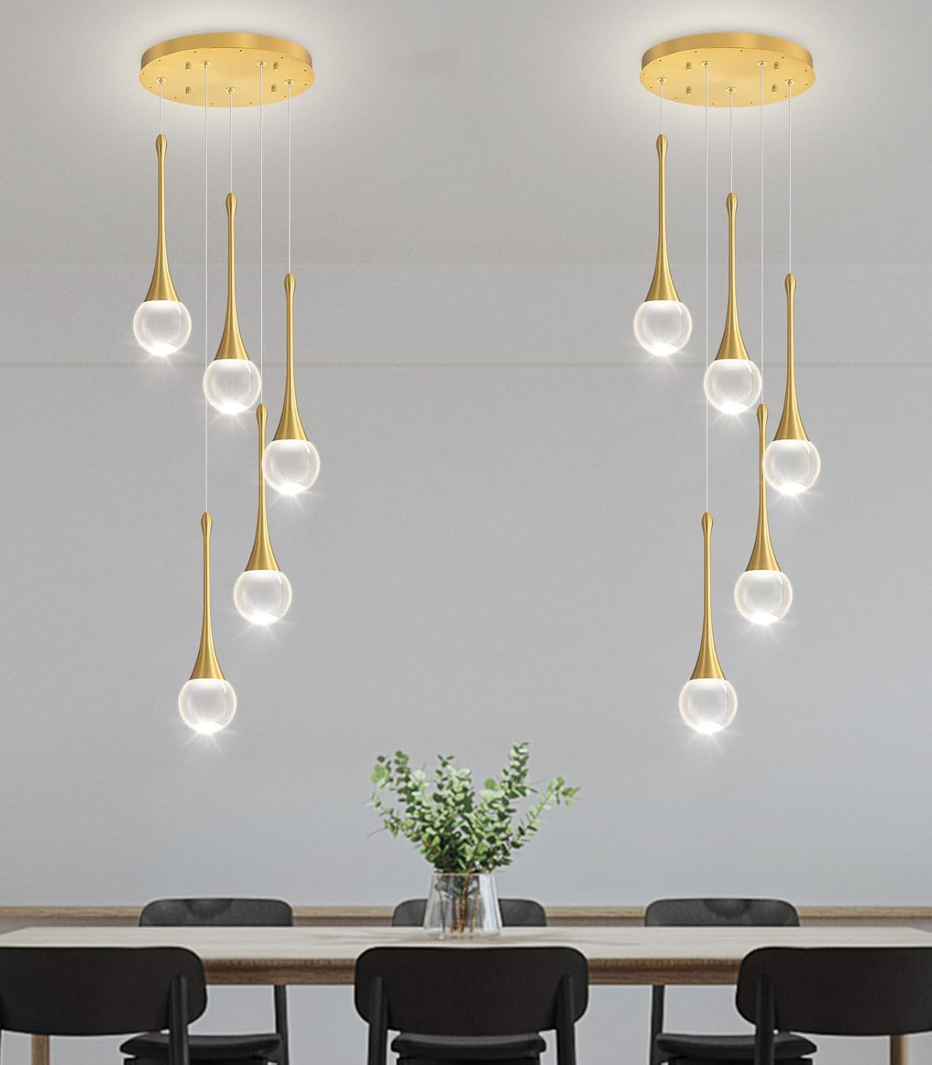 Crystal Chandelier for Dining Room Glam 5 Light Cluster Crystal Pendant Light Dimmable LED Chandeliers for Kitchen Island Living Room Gold