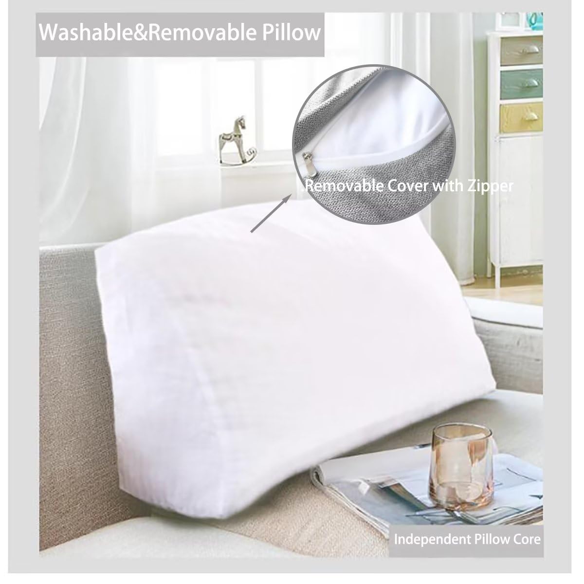 TESICA Yellow Wedge Headboard Triangle Bolster Pillow Reading Pillows for Sitting in Bed, Wedge Cushion Backrest Lumbar Back Support Upholstered Daybed Sit Up Book Pillow, 28x20x8in