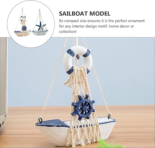 Miniatura 2 de IMIKEYA 2 piezas Mini velero modelo mariposas decorativas para pared Artesanías de madera Decoración del hogar Decoración de vela Decoración náutica