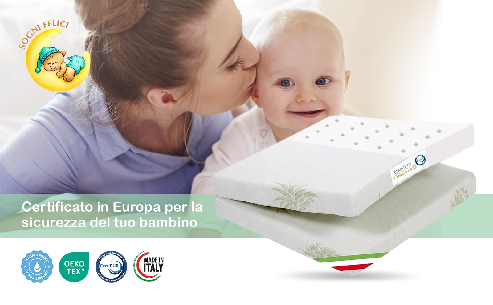 Materasso Lettino da Campeggio 60x120 Spessore 7 cm, OEKO-TEX® e CertiPUR™ Materassino Pieghevole per Culla da Viaggio, Fodera Aloe Vera, Materasso Lettino 60x120 per Lettino Portatile