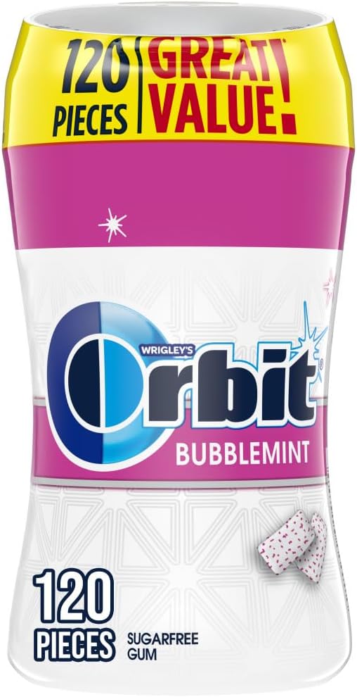 Bubblemint Sugar Free Chewing Gum Travel Essentials Mint Spring Break Travel Gum, 120 Ct Resealable Bottle
