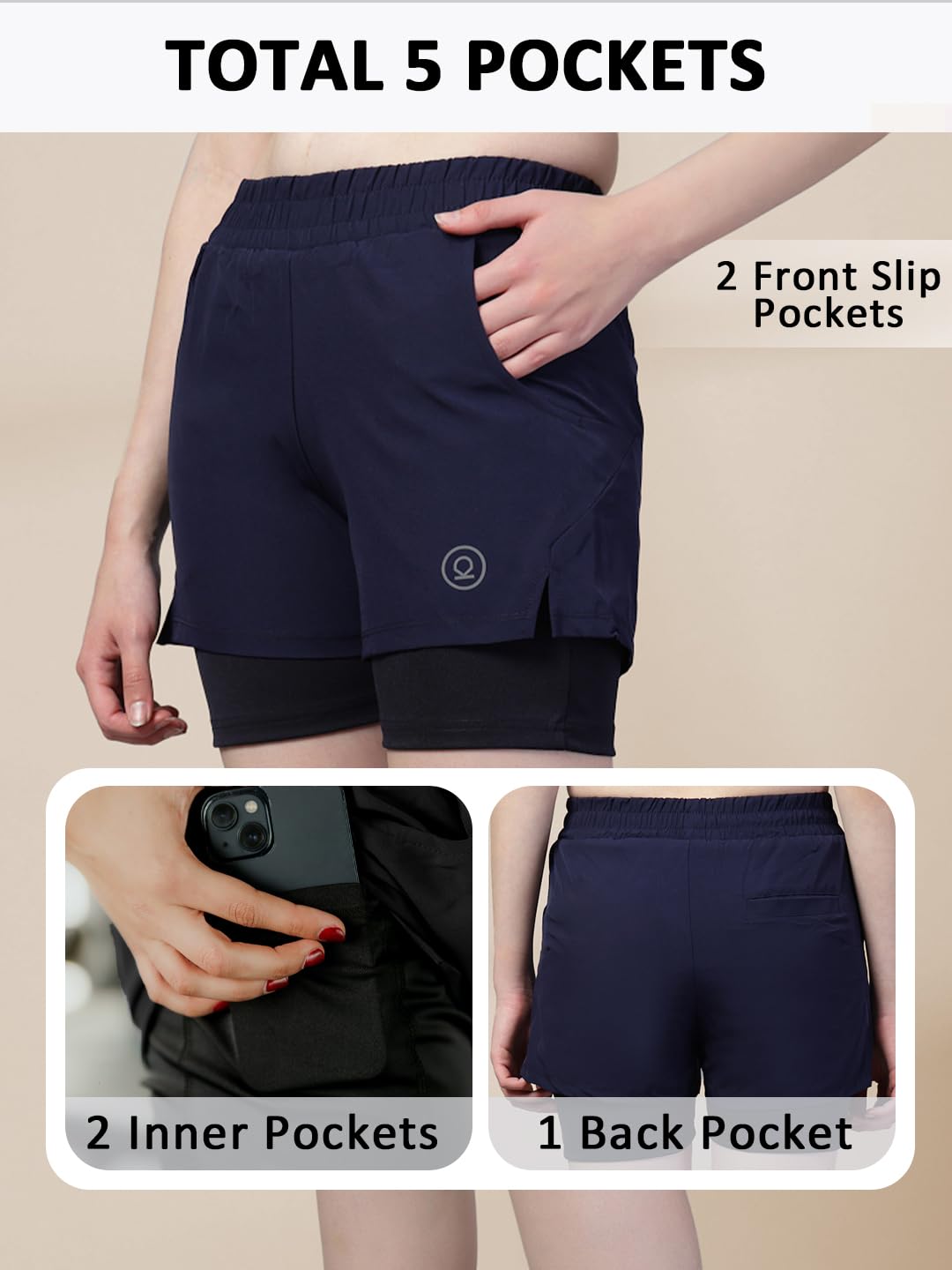 CHKOKKO Gym Shorts for Women Workout Sports Running Quick Dry Fit Double Layer Inner Compression with Pockets Breathable Lightweight Wear Navy 4XL 1