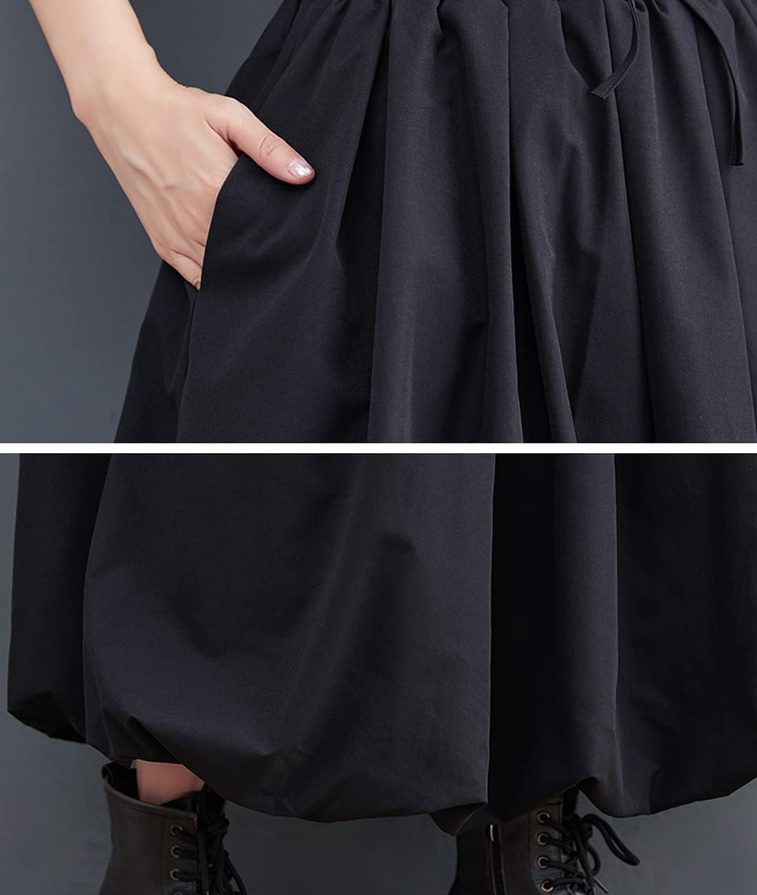 Femiserah Women's Black Elastic Waist A Line Long Bubble Pompom Lantern Skirt - Image 5
