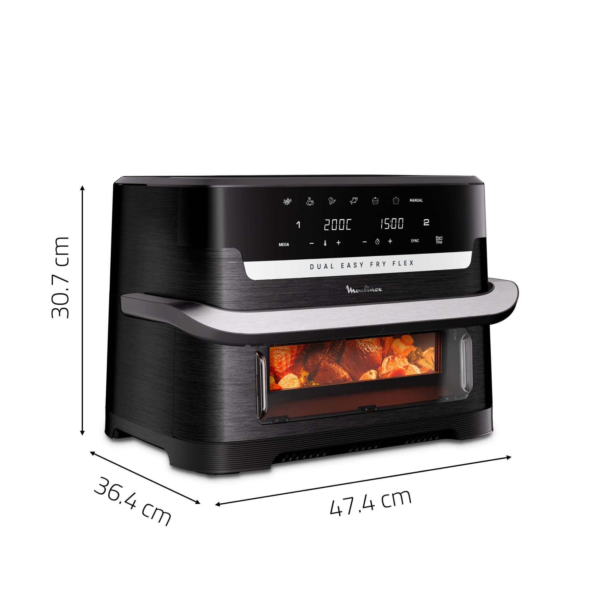 Moulinex Easy Fry Dual Flex, air fryer, Grand tiroir de 9L, Double zone, Séparateur amovible, jusqu'à 8personnes, 7programmes intuitifs, EZ9228F0, noire, Noir