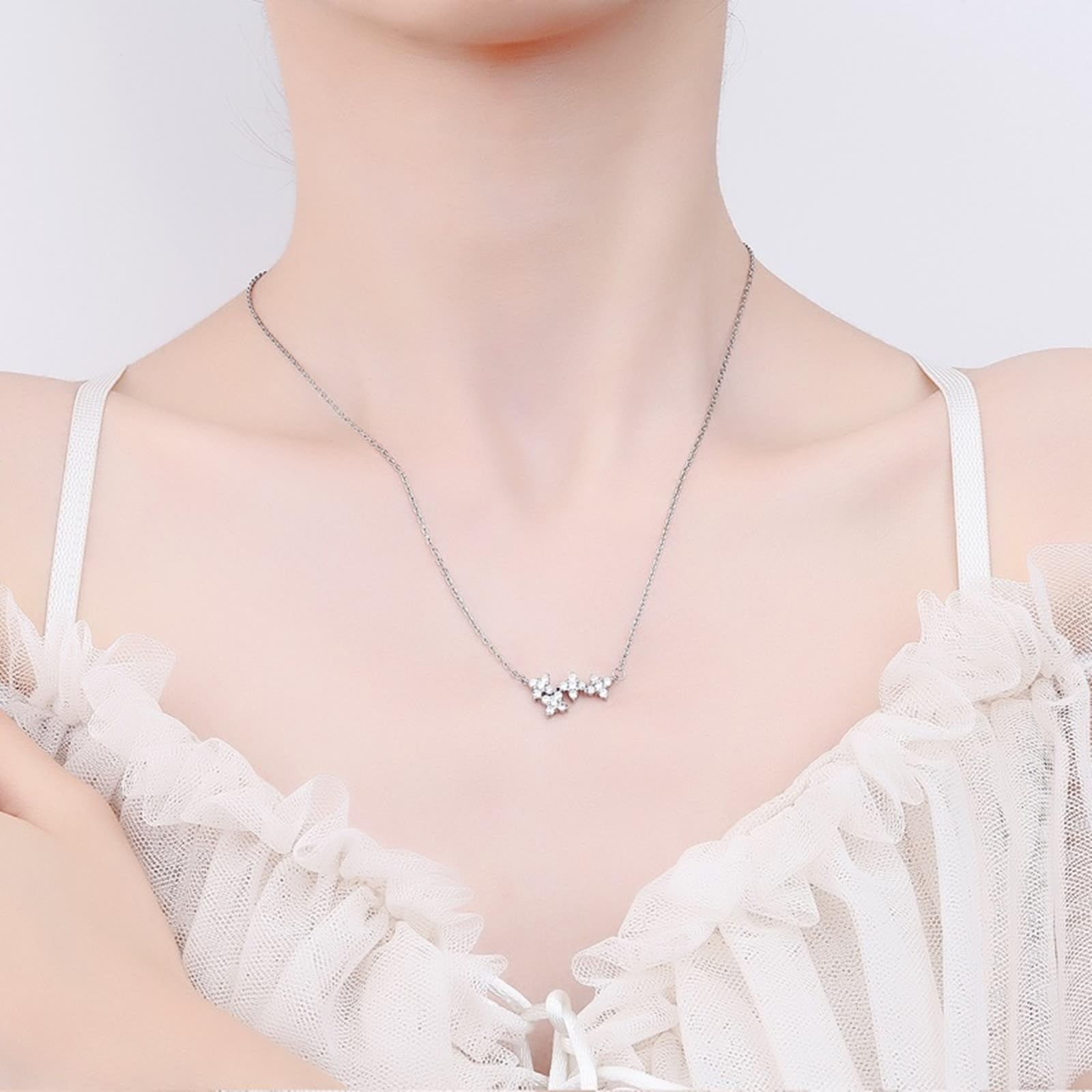 Collar de oro blanco de 14 quilates Au585 para mujer, joyería auténtica, creada en laboratorio, cadena de estrella de diamante para mujer, oro de 14 quilates, joyería auténtica, 45 + 5 cm