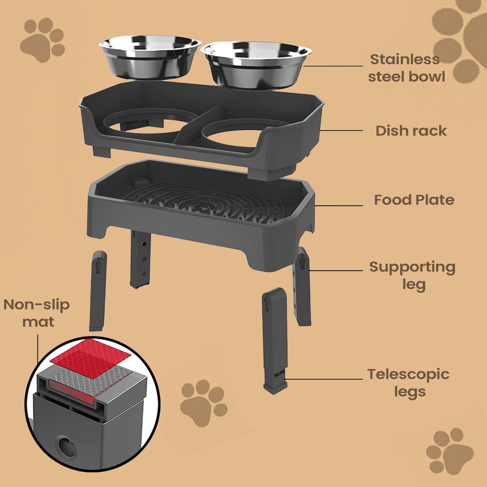 Platos Elevados Para Perros Estación De Alimentación De Acero Inoxidable | Set De Comida Y Agua Para Perros Para Mascotas Entrenamiento Bebida Cocina Exterior Viaje Camping Patio Trasero