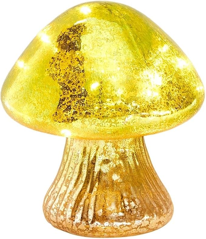 Lighted Glass Mushrooms - Small Green