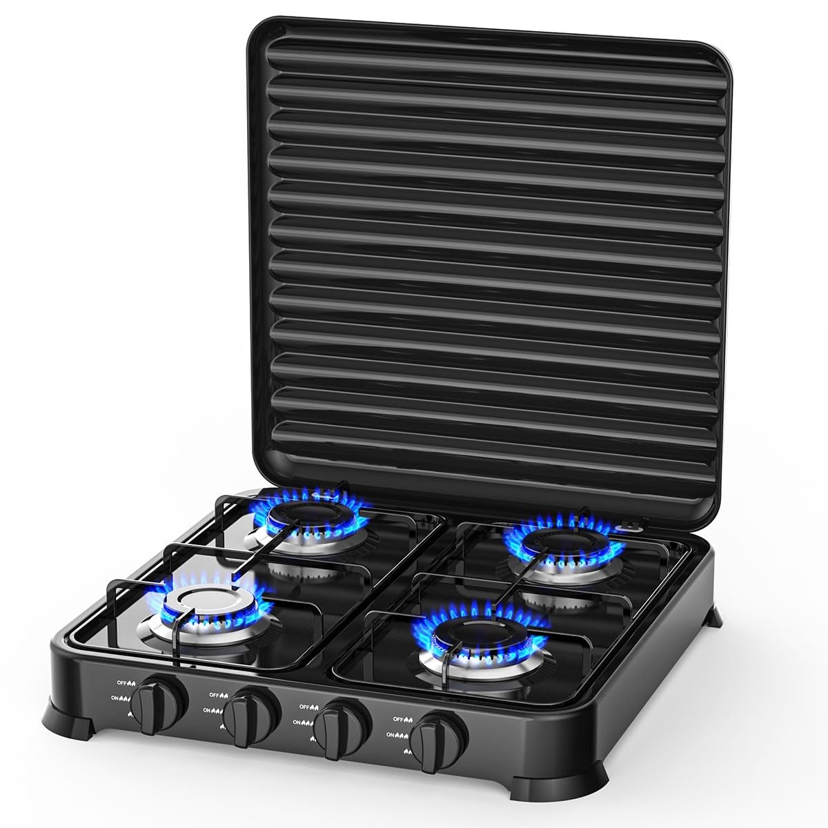 INTEC - Réchaud à gaz 4 feux 8800W Plaque de cuisson gaz portable Noire Gaz Butane ou Propane Bruleurs inox