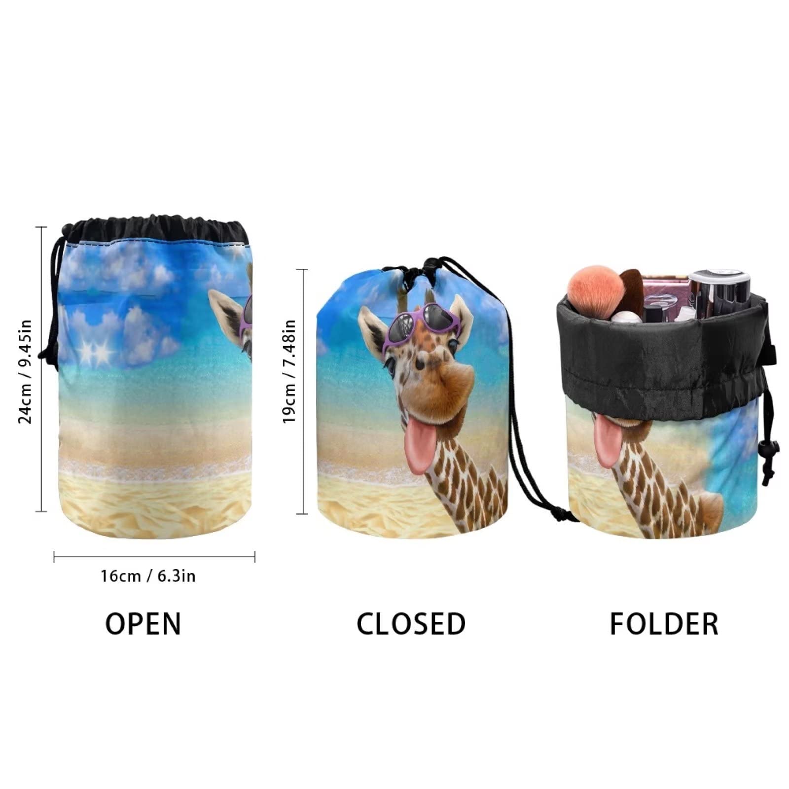chaqlin Beach Giraffe Drawstring Makeup Bag for Women Girls Funny Cosmetic Pouch Bag Drawstring,Large Capacity Travel Cosmetics Wash Bag Animal Giraffe Toiletry Bag — view 4