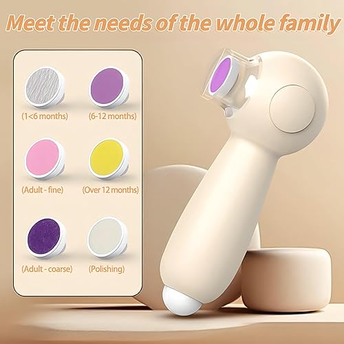 Miniatura 4 de Lima de uñas eléctrica para bebés, kit eléctrico de recortadora de uñas de bebé con carga USB, con 6 cabezales de molienda y luz LED para niños