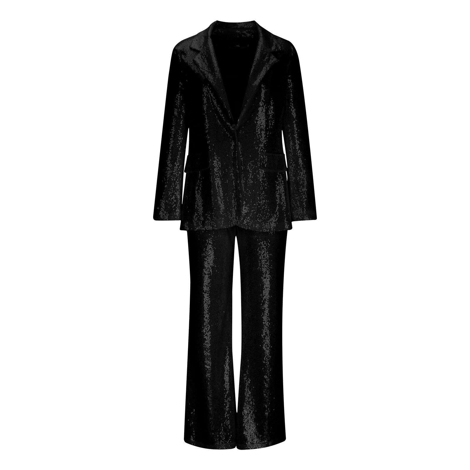 Hosenanzug Damen Festlich Elegant Curvy Pailletten Anzug Zweiteiliger Blazer und Hose Business Hosenanzüge für Frauen Slim Fit Streetwear Damenanzug 2 Stück Set Festlich Pailletten Sets Freizeitanzug