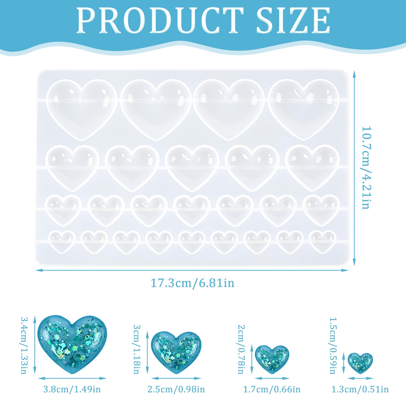3D Heart Shape Silicone Resin Molds 25 Cavities Casting Heart Shape Mold for DIY Crafts/Jewelry/Pendants/Keychains/ - Image 2