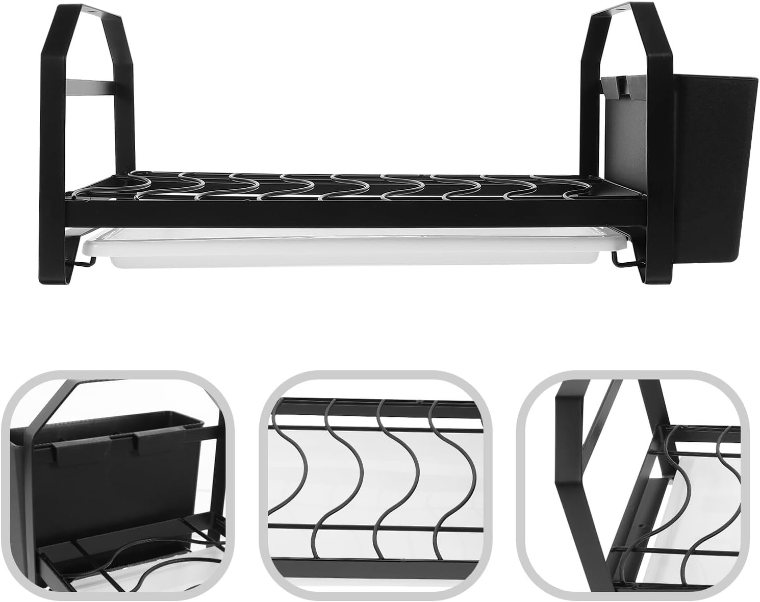 minkissy Black Single-Tier Bowl Drying Rack with Chopstick Holder, Stainless Steel Dish Drainer for Kitchen Counter, Compact Sink Drainage Rack for Plates and Utensils