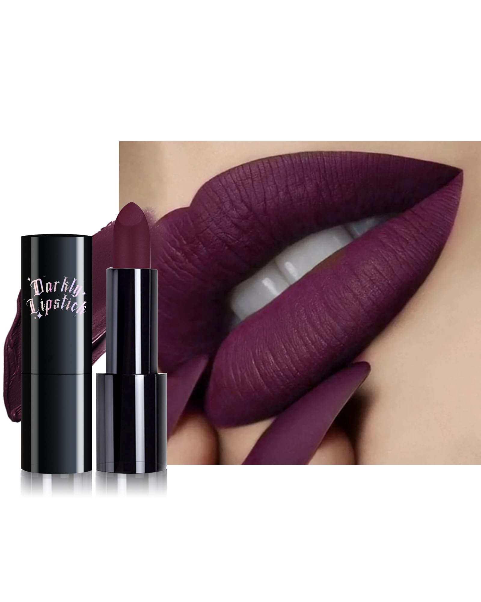 Dark Purple Lipstick Long Lasting for Women, Hydrating Matte Velvet Lip Gloss Nude Liquid Lipstick Intense Lip Color Non Stick Smudge-Proof & Waterproof Lipgloss Bold Glow Goth Lip Stick Makeup-04