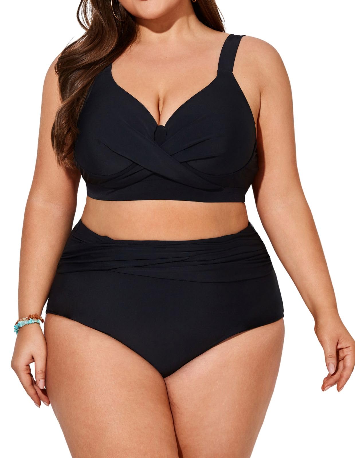 Hanna Nikole Womens Plus Size Bikini Set Two Piece High Waisted Swimsuits Tummy Control Bathing Suit Twist Front Swimwear