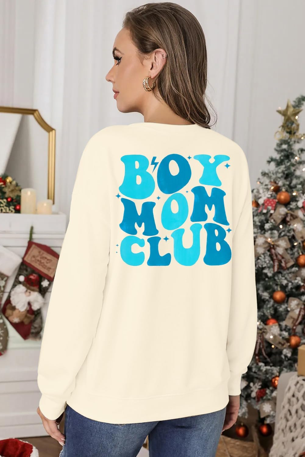 MOUSYA Women Boy Mom Club Sweatshirt Mommy Mom Bruh Pullover Mama Life Lightweight Top Casual Long Sleeve Blouse Tees Apricot - Image 5