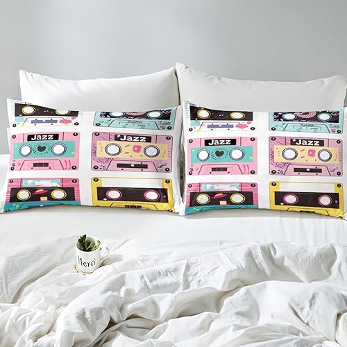 Miniatura 10 de Erosebridal Juego de ropa de cama de cassette vintage de los años 80 y 90 con música individual, funda de edredón para niños y adultos, funda de