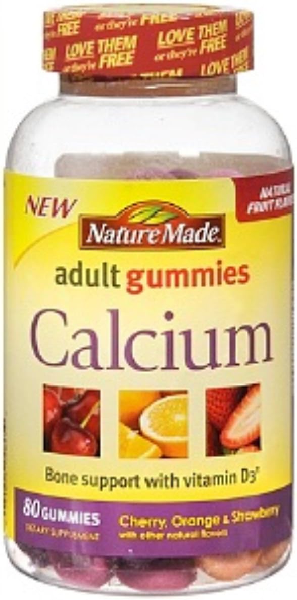 Nature Made Calcium Adult Gummies, Cherry, Orange & Strawberry 80 ea (Pack of 4)