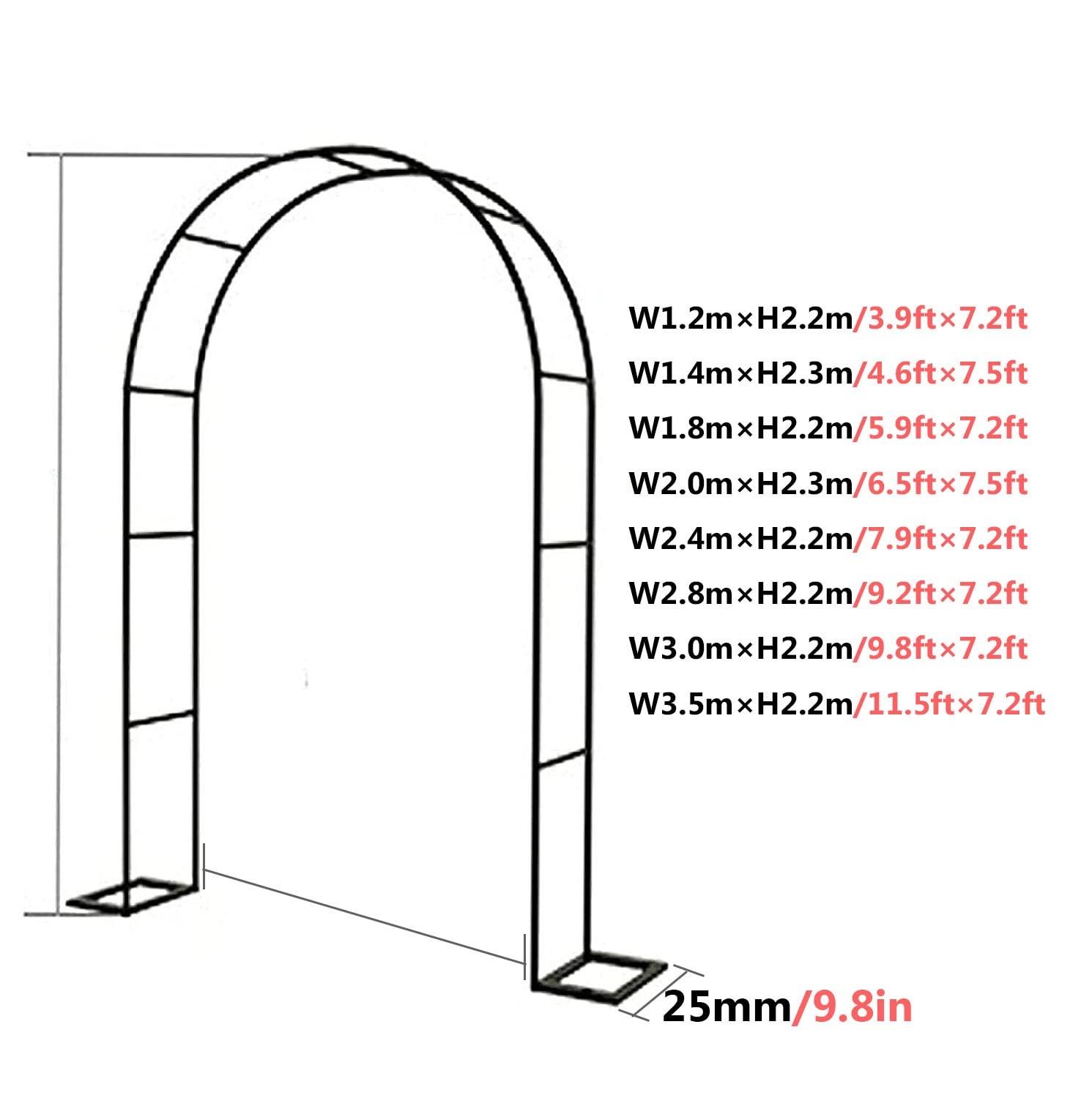 1,2 M 1,4 M 1,8 M 2,0 M 2,4 M 3,0 M 3,5 M Grande Arche De Jardin En Métal, Support Pour Plantes Grimpantes, Tuyau Galvanisé De 19 Mm, Arceau À Rosiers, Largeur Côté: 25cm ( Size : 3.5mx2.2m/11.5ftx7.2