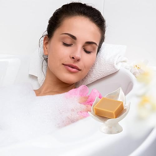 Miniatura 7 de Jabonera con forma de hoja autodrenante, fácil de limpiar, mantiene el jabón seco, soporte de jabón de cerámica blanca para ducha, baño, bañera