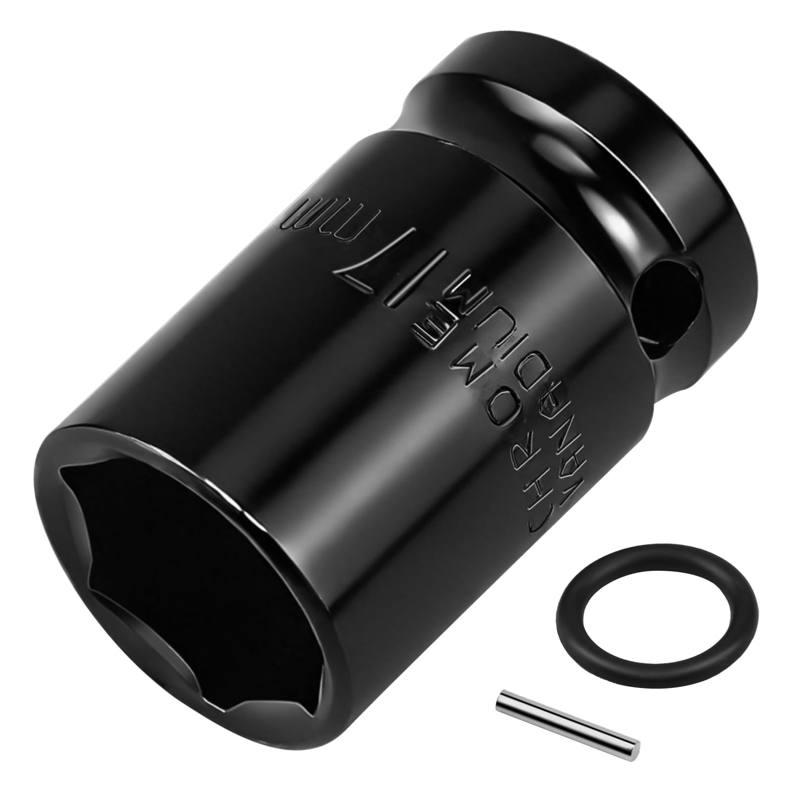 Lunhoo 17mm Standard Impact Socket, 1/2” Square Drive, 6 Point Hex Impact Socket for Hex Bolts, Lug Nuts and Scaffolding Clamps, CR-V Steel with Retaining Pin & O-Ring