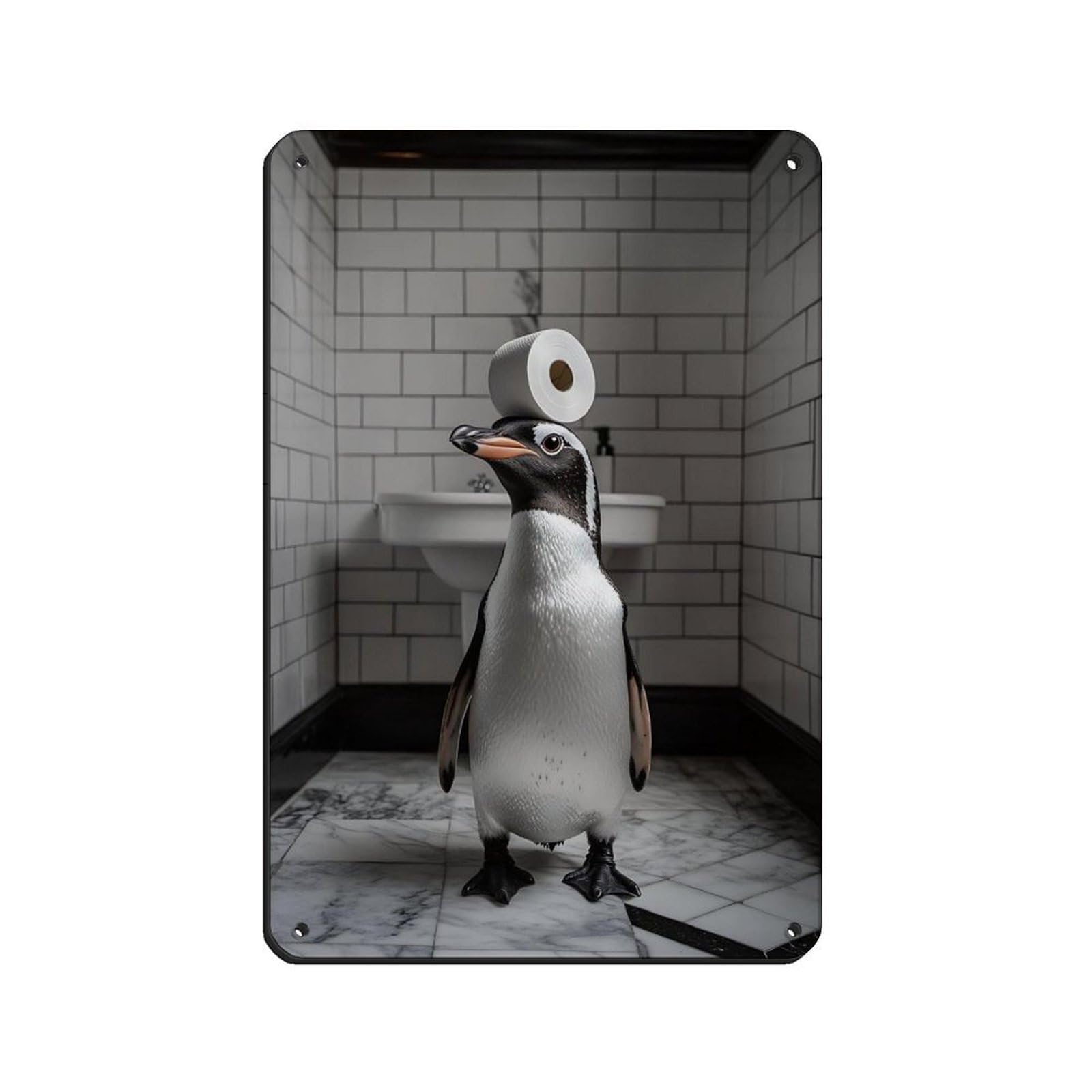 Lxwnze 20L X 30W Cm Penguin Bathroomfunny Penguin Toilet Paper Tin Sign Vintage Metal Pub Club Cafe Bar Home Wall Art Decoration Poster Retro 8X12inch(20X30cm)