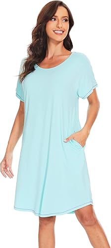 Miniatura 4 de WiWi Camisones de viscosa de bambú para mujer, camisa de dormir suave de manga corta, ligero, fresco, vestido de pijama S-XXL