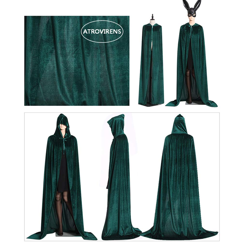 Peleryny Halloween Unisex Długi Aksamitny Kaptur Wampir Fantazja Suknia Ślubna Czarownica Atrovirens