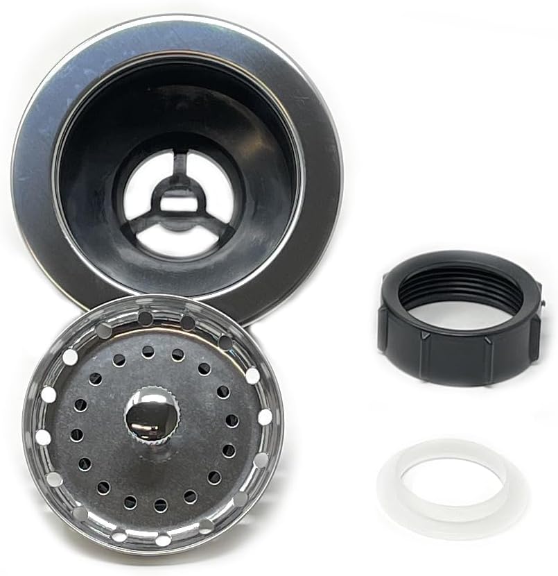 Sink Drain Pipe Kit, 1 ½” All-in-One Plumbing Set with Metal Strainer Baskets, Plastic P-Traps and Replacement Pipes, for Double Bowl Kitchen and Patio Sinks