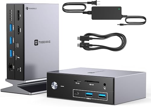 TobenONE Thunderbolt 4 Dock with Power Adapter, Thunderbolt Certified, Dual/Triple 4K@60Hz Monitor Docking Station for Windows, Mac, and Chrome 40Gbps, HDMI, DP, 6xUSB Ports, SD/TF4.0