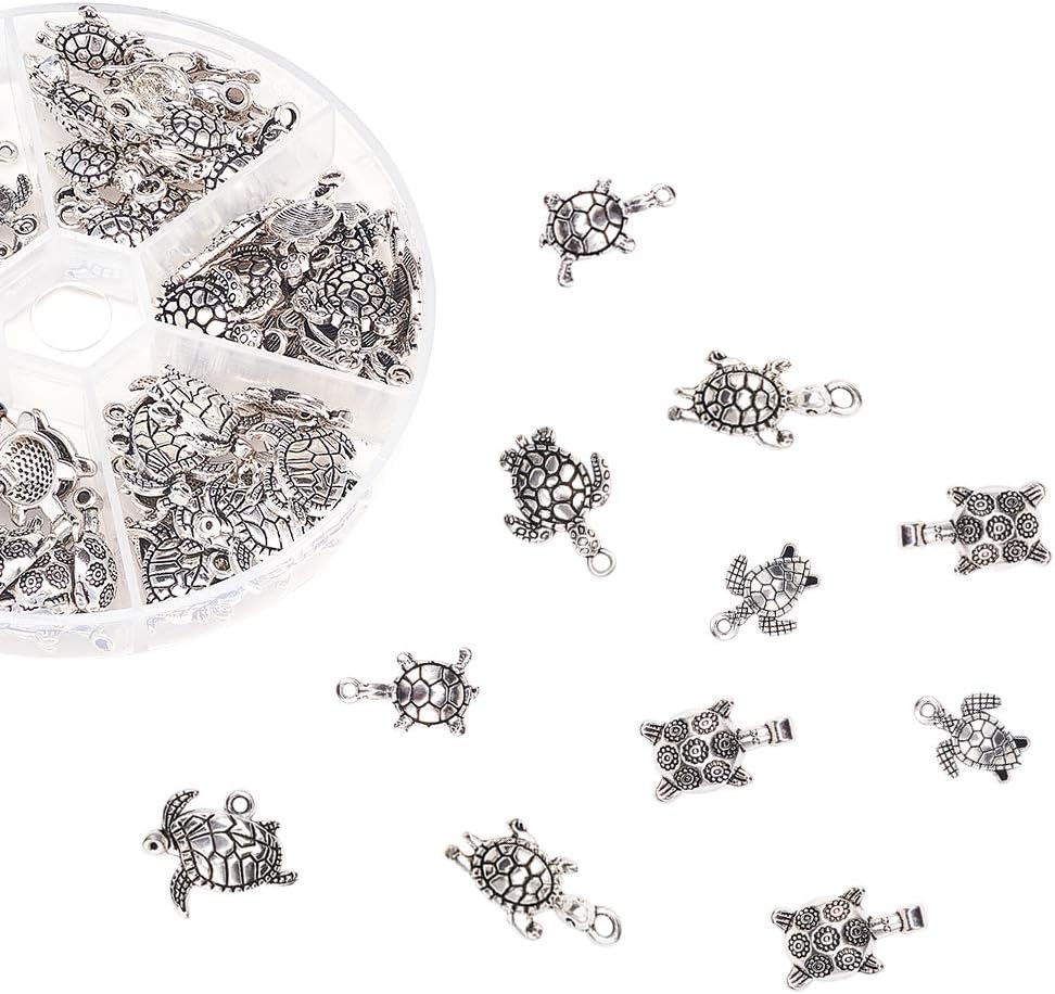 PH PandaHall 90 pcs 6 Styles Tibetan Style Sea Turtle Shape Alloy Pendants Charm Spacer Beads for Bracelet Necklace Jewellery DIY Craft Making - Image 5