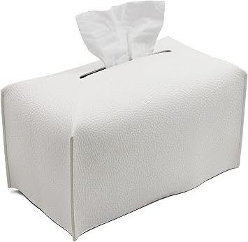 Livelab Tissue Box Cover, Modern Decorative PU Leather Rectangular Tissue Box Case Organizer Holder for Vanity Countertop, Night Stands, Livingroom, Office Desk & Car 9.5X5X5 | Off White
