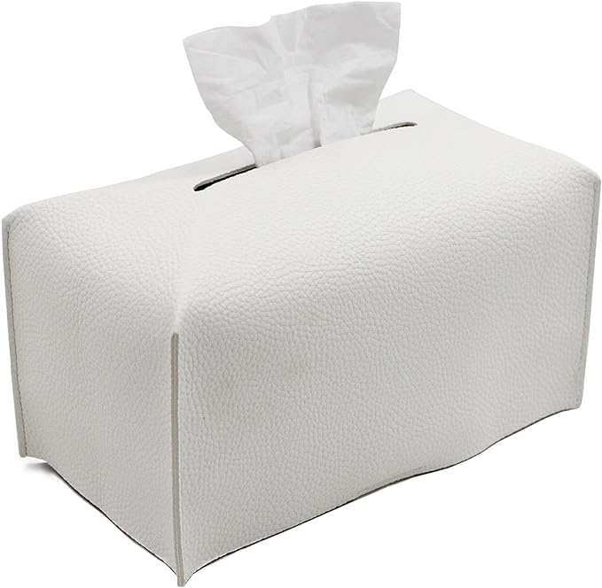 Livelab Tissue Box Cover, Modern Decorative PU Leather Rectangular Tissue Box Case Organizer Holder for Vanity Countertop, Night Stands, Livingroom, Office Desk & Car 9.5X5X5'' | Off White