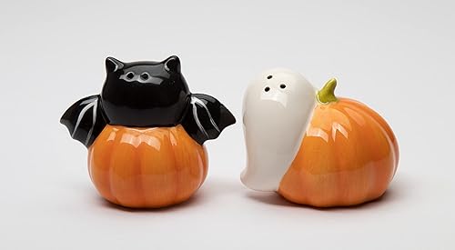 Miniatura 4 de Juego de salero y pimentero de cerámica fina para Halloween, casper y murciélago en calabaza, 3-18 pulgadas de largo
