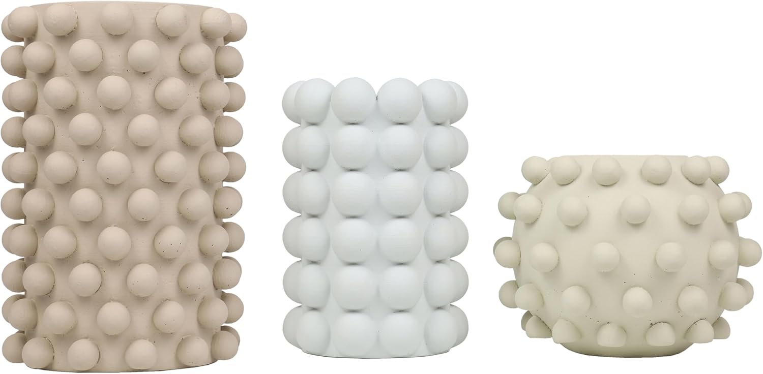 JONATHAN Y Maren Modern Minimalist Handmade Concrete Bubble Cylinder and Round Planter Set, Matte Soft Neutral (Set of 3) (PLN1002A-3SET)