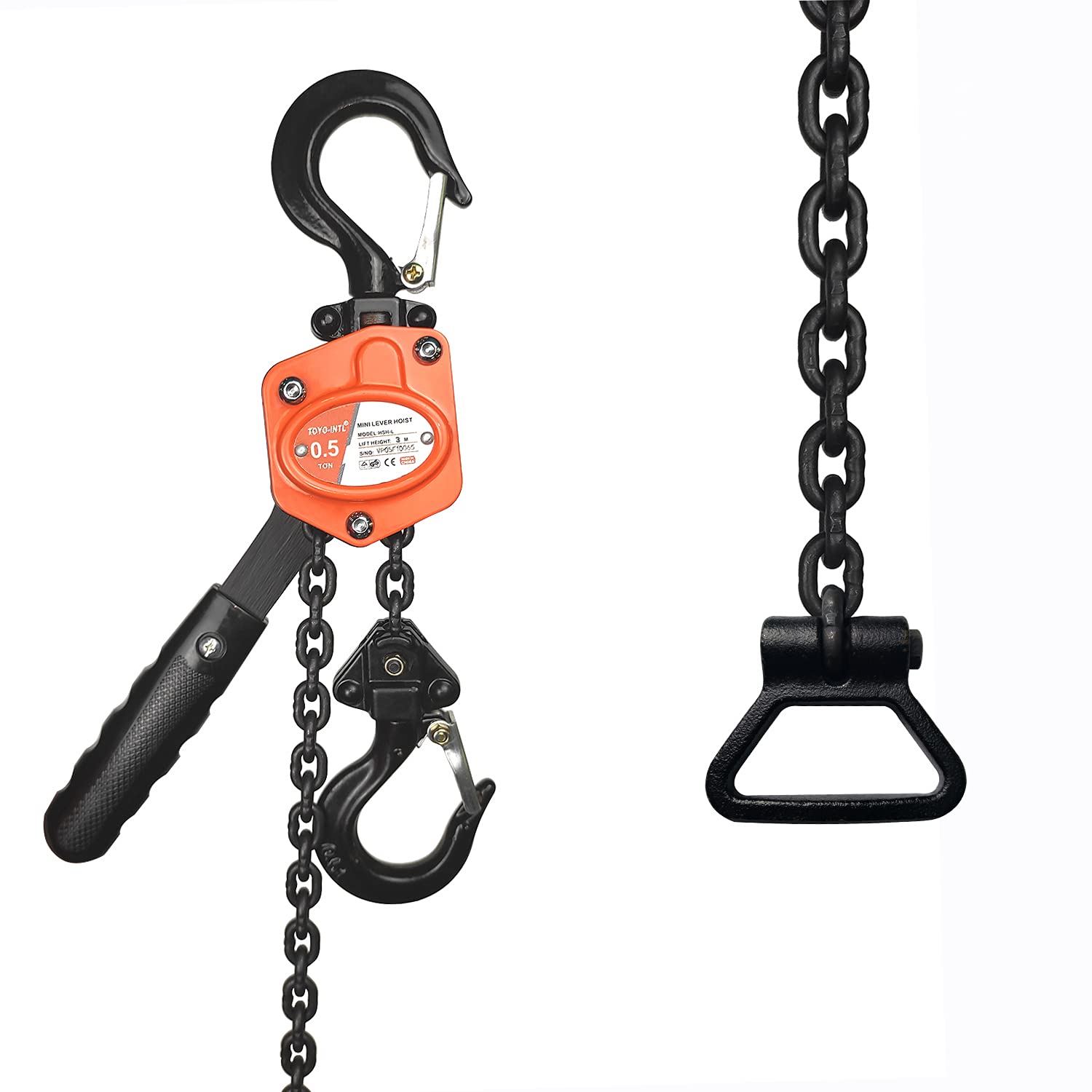 TOYO-INTL Mini Lever Chain Hoist 0.5Ton 1100lbs Lever Hoist 10Ft Ratchet Chain Puller Hoist 2 Heavy Duty Hooks Industrial Grade Steel Construction (1100lb 10ft): Industrial & Scientific