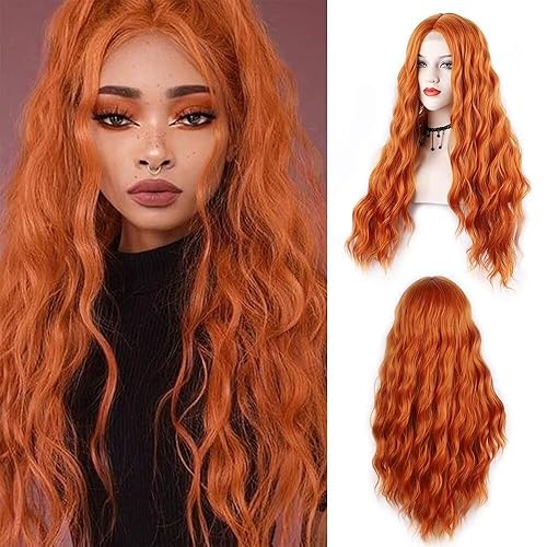 Peluca sintética rojiza, larga, con ondas naturales, para mujer, de 28pulgadas, para cosplay, uso diario (naranja)