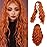 WECAN Orange Wig for Women Deep Wave 28 Inches Hair Replacement Wigs Long Wavy Ginger Wig Water Wave Middle Part Curly Synthetic Lace Wig For Cosplay Daily Use(Orange)