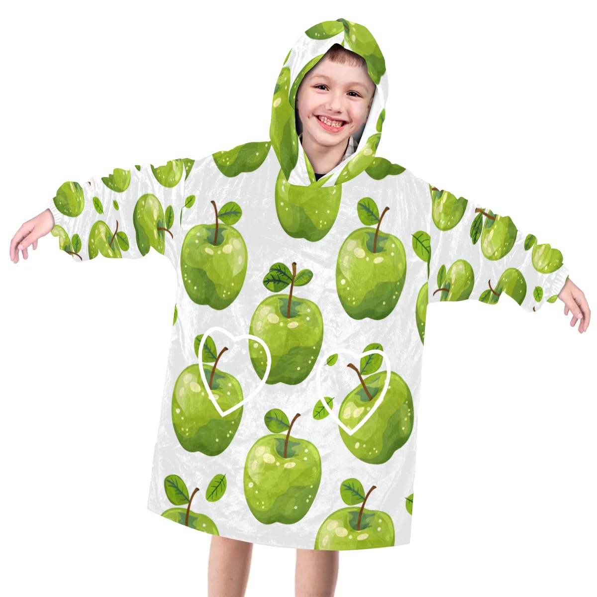 Pardick Wearable Blanket Hoodie for Kids, Green Apples Fleece Sweatshirt Blanket Oversized Blanket Sweatshirt with Pocket Flannel Warm Hooded Blanket 6-10 Year Old Girl Boy Gift, One Size