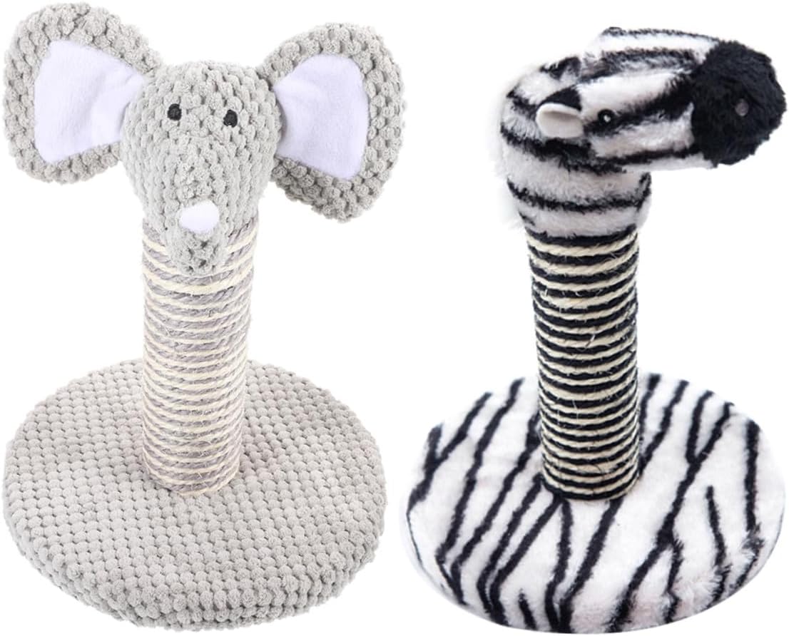 2pcs Cat Scratching Post Set with Sisal Wear-Resistant Poles Small Elephant Zebra Design Indoor Climbing Frame for Kittens and Cats