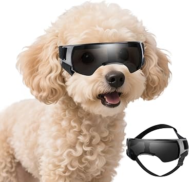 Dog Goggles Sunglasses Small to Medium Breed, Anti-Fog UV400 Lens Puppy Sunglasses, Adjustable Lightweight Doggie Goggles for UV, Wind, Snow, Dust Protection, Black