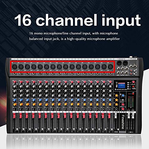Fineshine 8/12/16 Channel Audio Mixer Sound Mixing Console with Bluetooth USB,PC Recording Input, XLR Microphone Jack, 48V Power, RCA Input/Output for Professional and Beginners (12 channel)