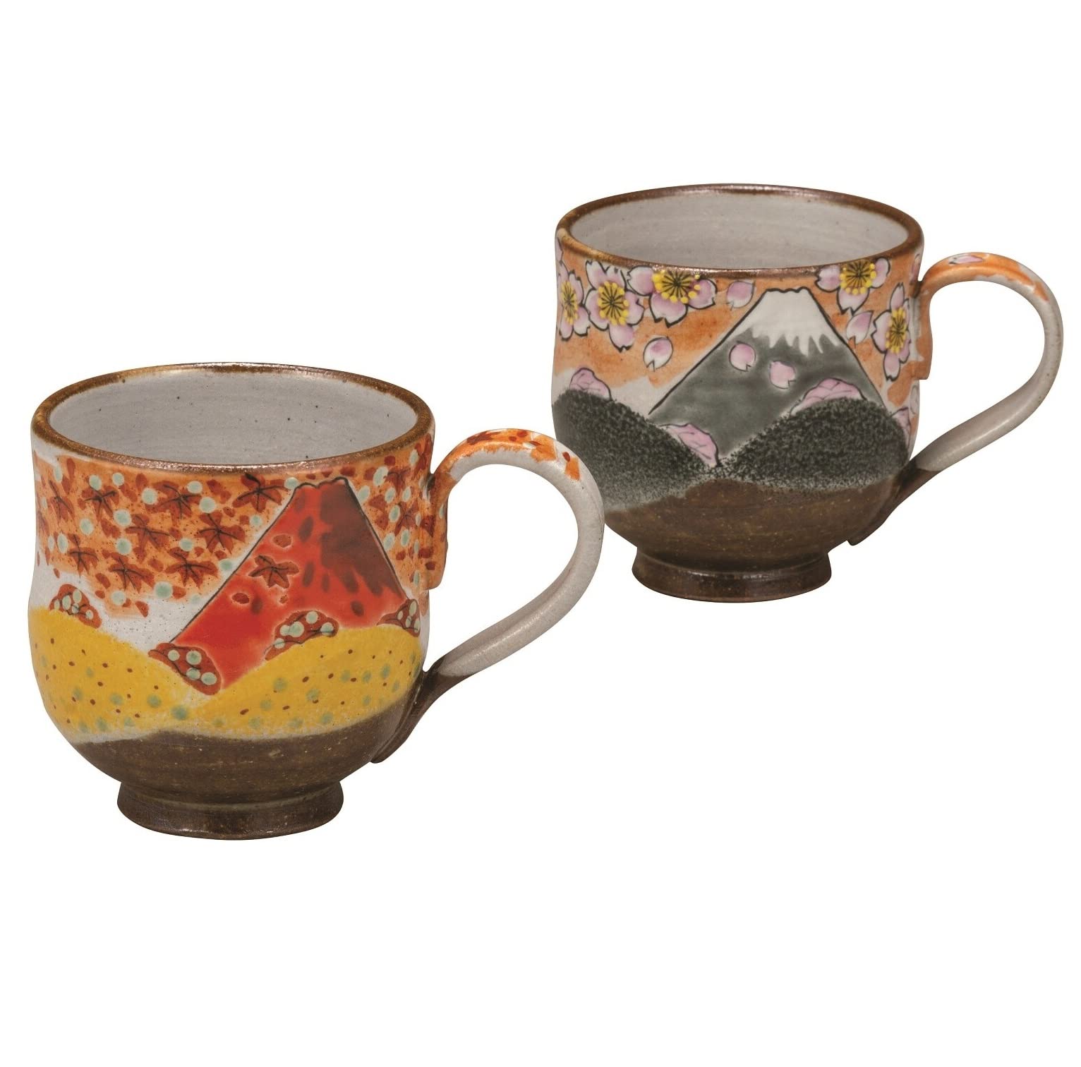 九谷焼　ペアコーヒーカップ　春秋の富士/福田良則 Amazon.co.jp: 九谷焼 ペアマグカップ・春の富士・秋の富士 福田