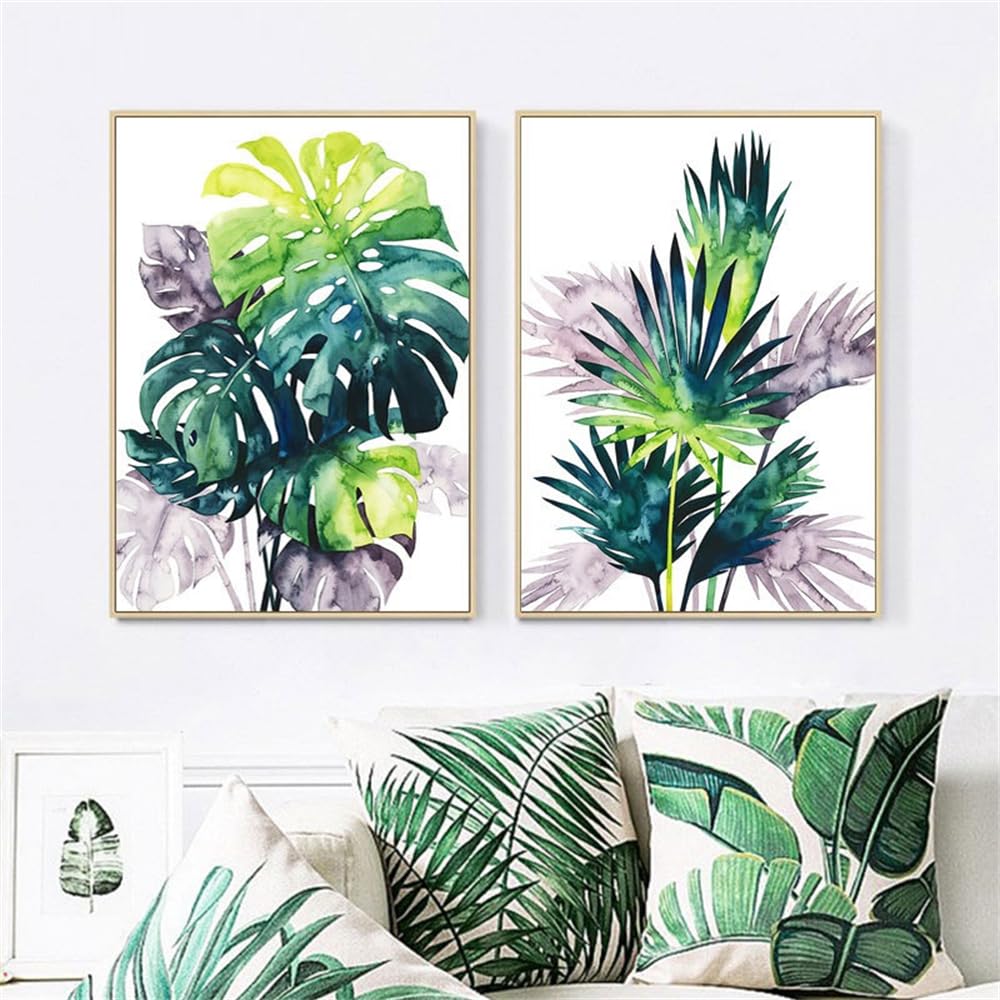 Wuhbcz Multicolored Art Decor,Abstract Nordic Leaves Posters And Prints Wall Art Canvas Painting Plant Pictures For Home Living Bedroom Kitchen Office Room Decor Artwork-40 * 50Cm*2Pcs (No Frame)