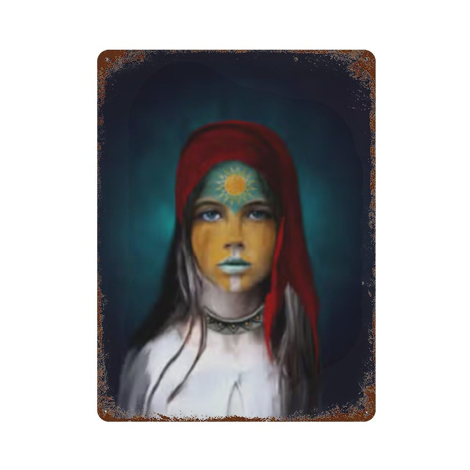 Fantasy Portrait Artwork Vintage Rust Metal Sign 15.7"x11.8", for Pub, Kitchen And Man Cave Decor, Rustic Home Decor