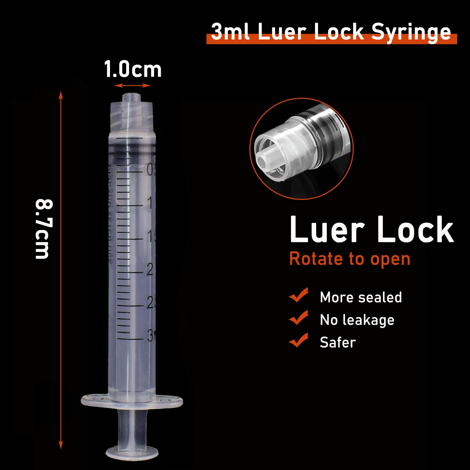 Paquete de 50 jeringas desechables Luer Lock de laboratorio de 3 ml/cc con aguja de 22 Ga de 1.0 pulgadas | Empaquetado individualmente sellado