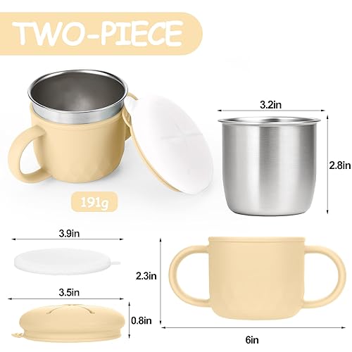 Miniatura 5 de Mity rain Recipientes de acero inoxidable para niños con tapas y asas de silicona a prueba de derrames, tazas de aperitivos 3 en 1, caja de