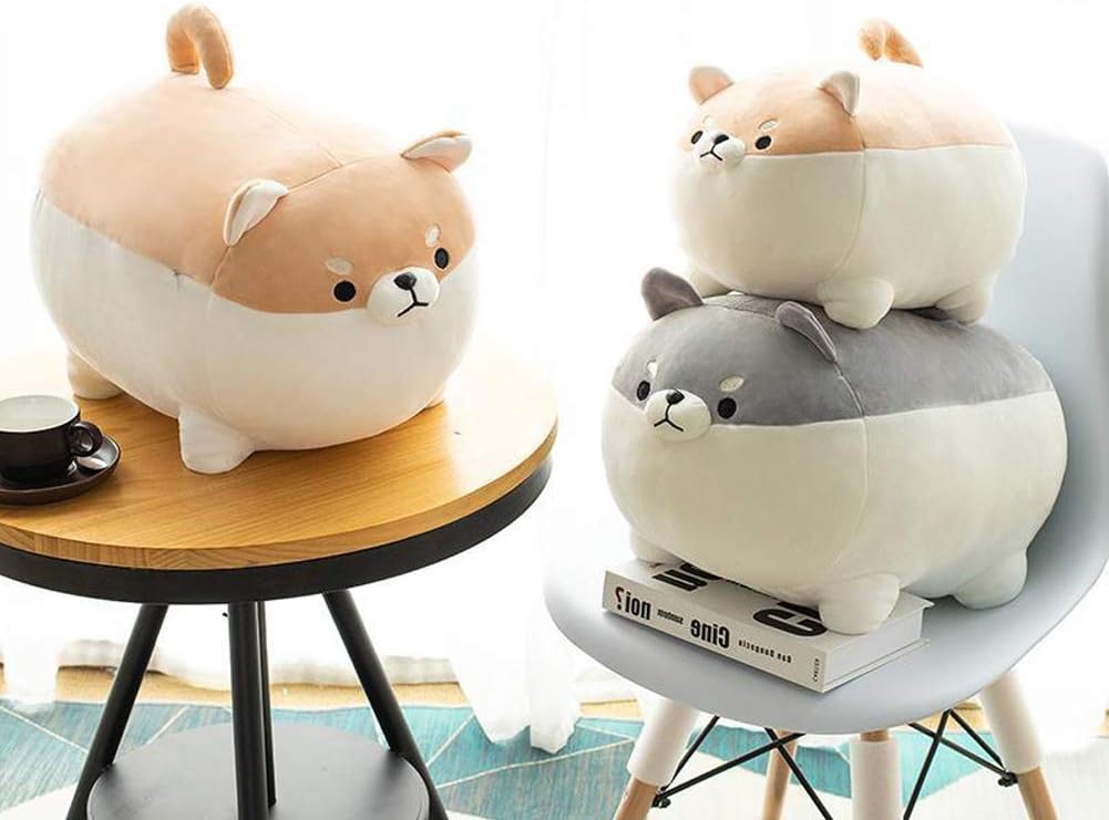Shiba Inu Dog Plush Pillow,Cute Corgi Stuffed Animal Toy Doll Gifts for Valentine,Christmas (Gray, 19.6 inch)